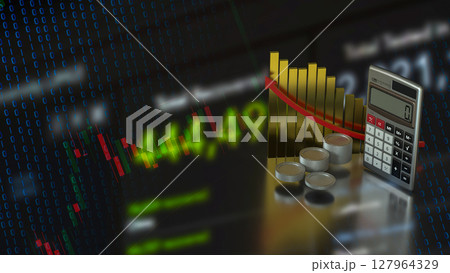 The Calculator and coins for Business concept 3d Rendering. 127964329