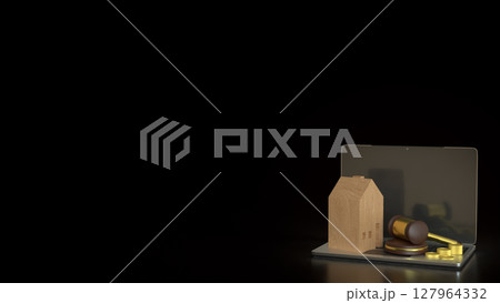 The House wood and Hammer for property law or Building concept 3d Rendering. The House wood and Hammer for property law or Building concept 3d Rendering. 127964332