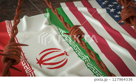 The American and Iran flag for war crisis concept 3d Rendering. 127964336