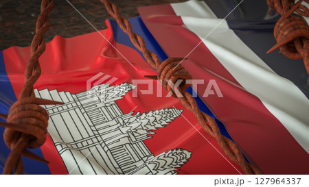 The Thailand and Cambodia  flag for Land  crisis concept 3d Rendering. 127964337