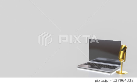 The Laptop and microphone for Pod cast or social media 3d render. The Laptop and microphone for Pod cast or social media 3d render. 127964338