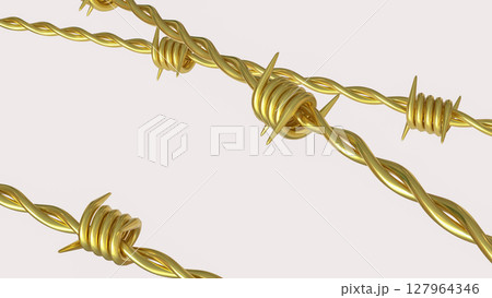 The Gold  barbed wire for war concept  3d Rendering. 127964346