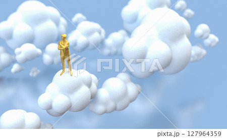 The Gold Man on Cloud  for Business or technology concept 3d Rendering. 127964359