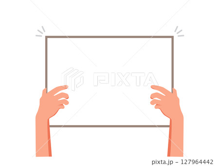 Hand holding a blank sheet of cardboard stock illustration. 127964442