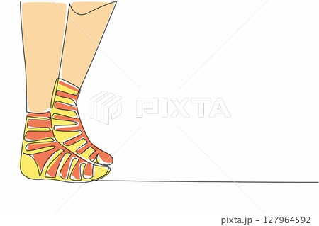 Continuous one line drawing a pair of socked feet. Good anti odor material. Sweat absorbent material. Stay active. Stepping freely. Anti Bullying Day. Single line draw design vector illustration Continuous one line drawing a pair of socked feet. Good anti odor material. Sweat absorbent material. Stay active. Stepping freely. Anti Bullying Day. Single line draw design vector illustration 127964592
