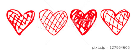 Set of red messy colored hand drawn doodle heart shapes Set of red messy colored hand drawn doodle heart shapes 127964606
