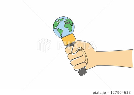 Continuous one line drawing hand holds microphone the top of microphone has been replaced with a globe. International journalist. World Press Freedom Day. Single line draw design vector illustration Continuous one line drawing hand holds microphone the top of microphone has been replaced with a globe. International journalist. World Press Freedom Day. Single line draw design vector illustration 127964638