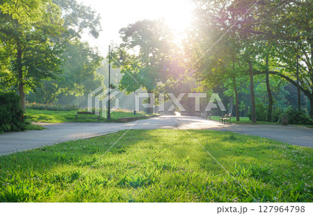 city park in Varna at sunrise morning 127964798