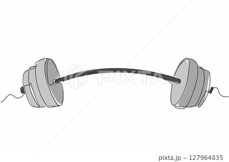 Single continuous line drawing curved barbell. Weight lifting training objects. Exercise builds muscle. The barbell is lifted with both hands. National Fitness Day. One line design vector illustration 127964835