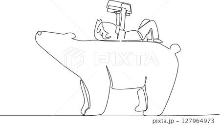 Single continuous line drawing boy reading book on cute polar bear. Lying on back reading book. Increase knowledge in relaxed way. Boy Reading Book at Animal Back. One line design vector illustration Single continuous line drawing boy reading book on cute polar bear. Lying on back reading book. Increase knowledge in relaxed way. Boy Reading Book at Animal Back. One line design vector illustration 127964973