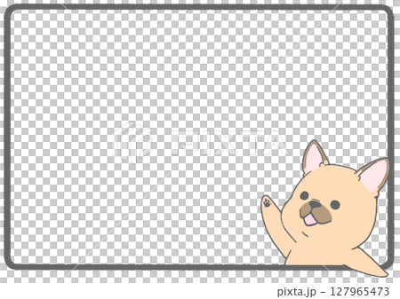 挙手するフレンチブルドッグのフレーム背景(茶色) 127965473