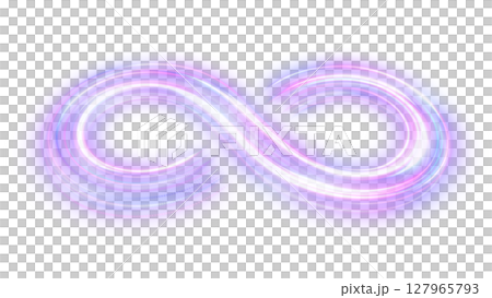 光のラインが描くインフィニティマーク抽象イメージCG、紫色のグラデーション　背景透過 127965793