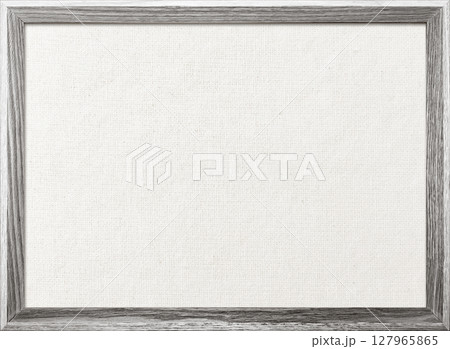 木製フレームの白灰色の木枠のある白い綿麻キャンバス地ボードの背景画像 127965865