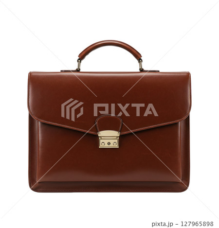 Luxurious brown leather business briefcase with a prominent golden clasp, sleek and formal 127965898