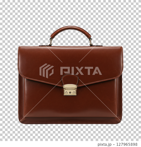 Luxurious brown leather business briefcase with a prominent golden clasp, sleek and formal 127965898