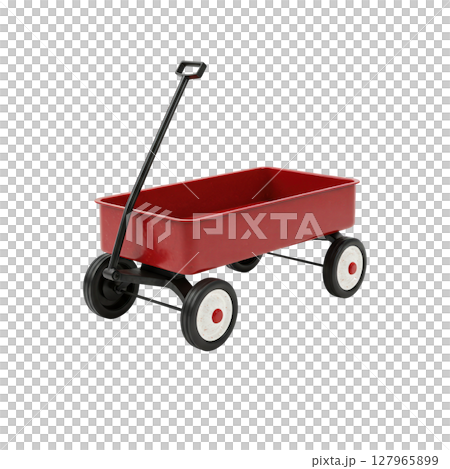 Classic red metal wagon, a timeless children's toy with functional handle and wheels 127965899