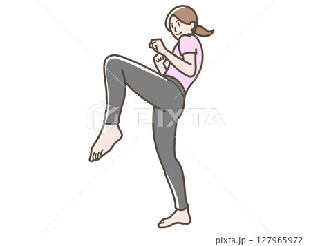 膝蹴りをする女性のイラスト 127965972