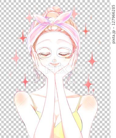 女人敷面膜，髮髻髮型 127966285