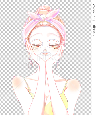 パックをする女性　お団子頭 127966292