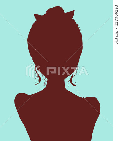 ヘアバンドをしたお団子頭の女性 頬に手 シルエット ヘアバンドをしたお団子頭の女性 頬に手 シルエット 127966293