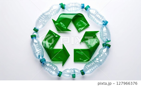 Green arrows form a universal recycling symbol on a clean white background, an eco-friendly icon representing environmental conservation Green arrows form a universal recycling symbol on a clean white background, an eco-friendly icon representing environmental conservation 127966376