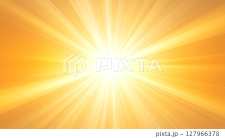 Warm summer sunburst with bright yellow and orange rays illustrate a glowing, hot sky design 127966378