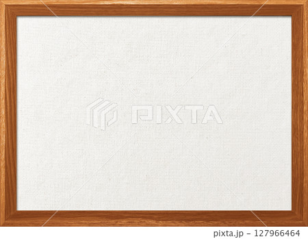 木製フレームの明るい茶色の木枠のある白い綿麻キャンバス地ボードの背景画像 127966464