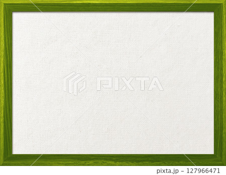 木製フレームの濃い黄緑色の木枠のある白い綿麻キャンバス地ボードの背景画像 127966471