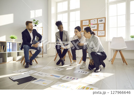 Teamwork, brainstorming, mixed race corporate staff concept 127966646