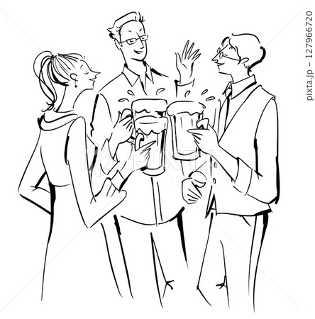 ビールで乾杯する男女のイラスト 127966720