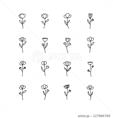 Curvy Petal Outline. Abstract floral element with expressive curvy petals and thin stem, bringing movement and flow to modern floral themes. Curvy Petal Outline. Abstract floral element with expressive curvy petals and thin stem, bringing movement and flow to modern floral themes. 127966789