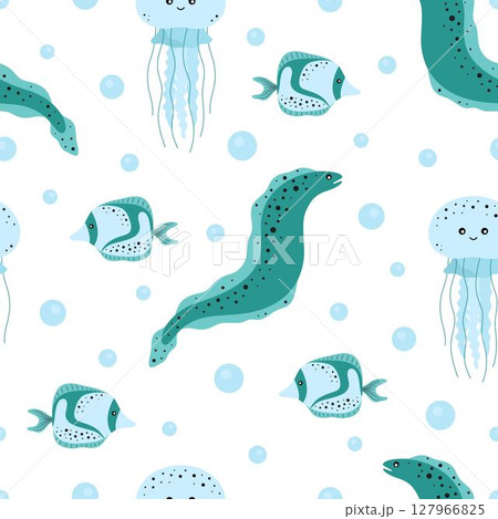 cartoon moray seamless pattern 127966825