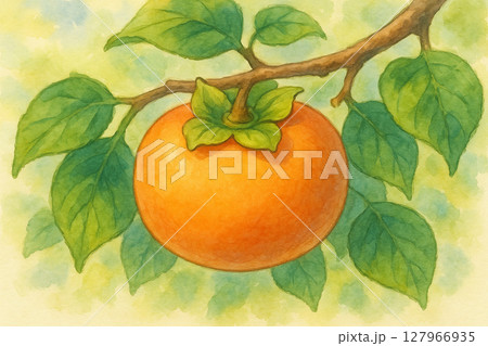 水彩で描いた柿 127966935