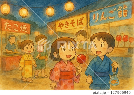 屋台で遊ぶ子供たち 屋台で遊ぶ子供たち 127966940