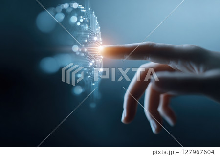 artificial intelligence human hand and glowing data elements artificial intelligence human hand and glowing data elements 127967604