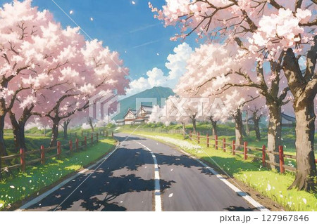 桜並木が続く道 127967846