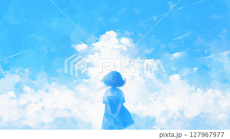 澄み渡る青空と女子学生 127967977