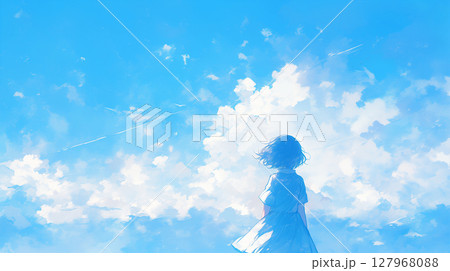 澄み渡る青空と女子学生 127968088