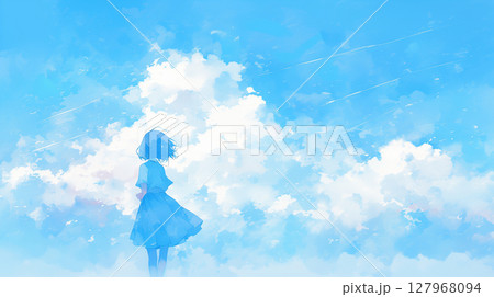 澄み渡る青空と女子学生 127968094