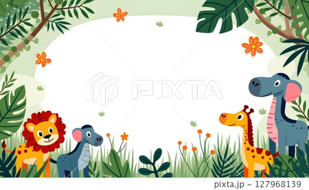 Animals standing in front of tall wooden signboard 127968139