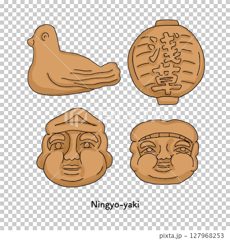 浅草＿人形焼きの線画　手描きのイラスト 127968253