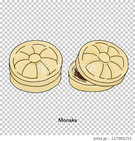 和菓子_もなかの線画 手描きのイラスト 和菓子_もなかの線画 手描きのイラスト 127968255
