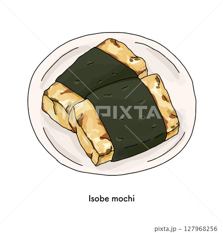 和菓子_磯部餅の線画 手描きのイラスト 和菓子_磯部餅の線画 手描きのイラスト 127968256