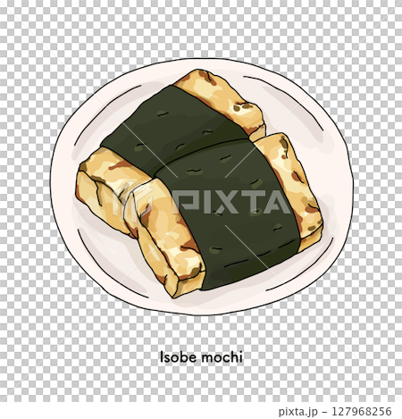 和菓子_磯部餅の線画 手描きのイラスト 和菓子_磯部餅の線画 手描きのイラスト 127968256