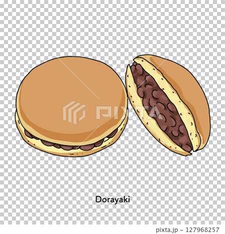 日式甜點_銅鑼燒線描手繪插畫 127968257