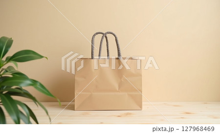 mockup simple beige kraft paper shopping bag 127968469