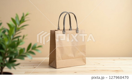 mockup simple beige kraft paper shopping bag 127968470