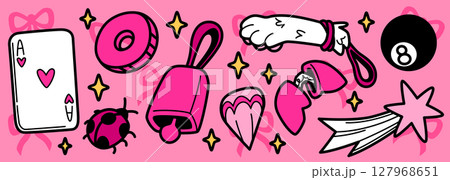 Lucky doodle symbols on pink background 127968651