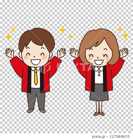 Men and women wearing happi coats cheering 02 Men and women wearing happi coats cheering 02 127969635