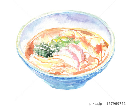 きしめんの水彩イラスト – 平打ち麺とだし香る名古屋の郷土料理 127969751
